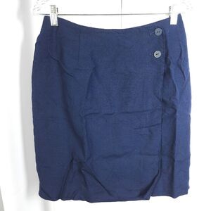 VTG Talbots Women 14 Navy Blue Pencil Knee Length Viscose Linen Skirt USA Made